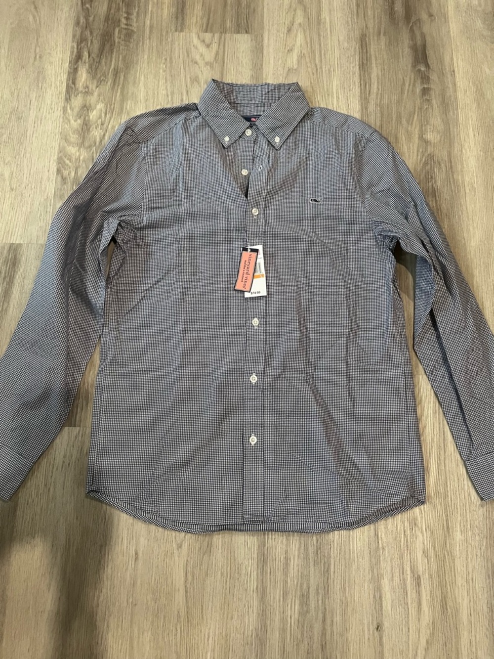 NWT Mens Vineyard Vines Navy/White Gingham Checkered Button-Down Shirt. Small.